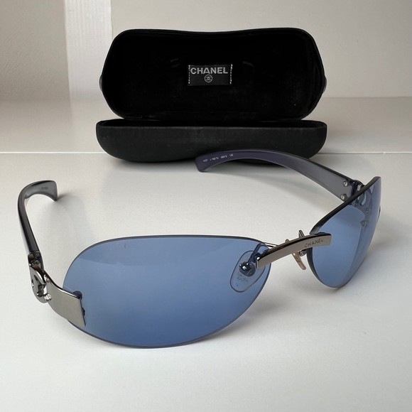 CHANEL, Accessories, Vintage Chanel Blue Tinted Sunglasses Cc Logo Glasses